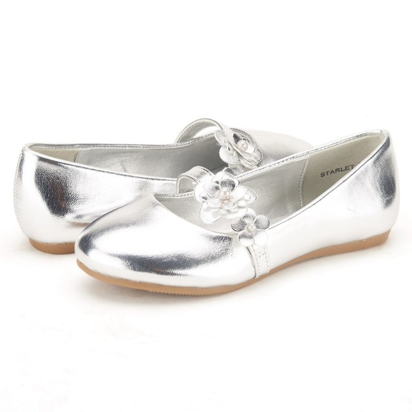 DREAM PAIRS Starlet Mary Jane Silver Flats Size 3 - Picture 1 of 2